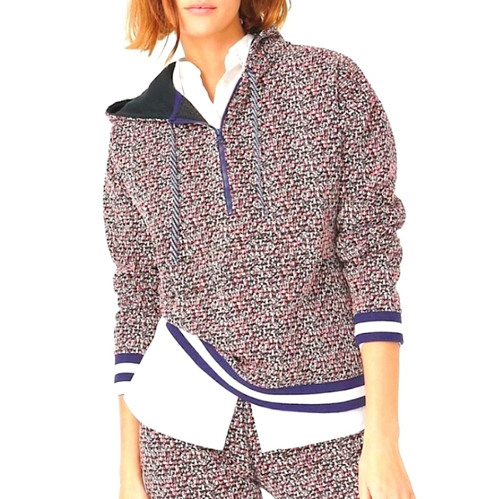 J.Crew Speckled Jacquard Anorak Jacket Varsity Pullover Hoodie‎ Sweatshirt XXL